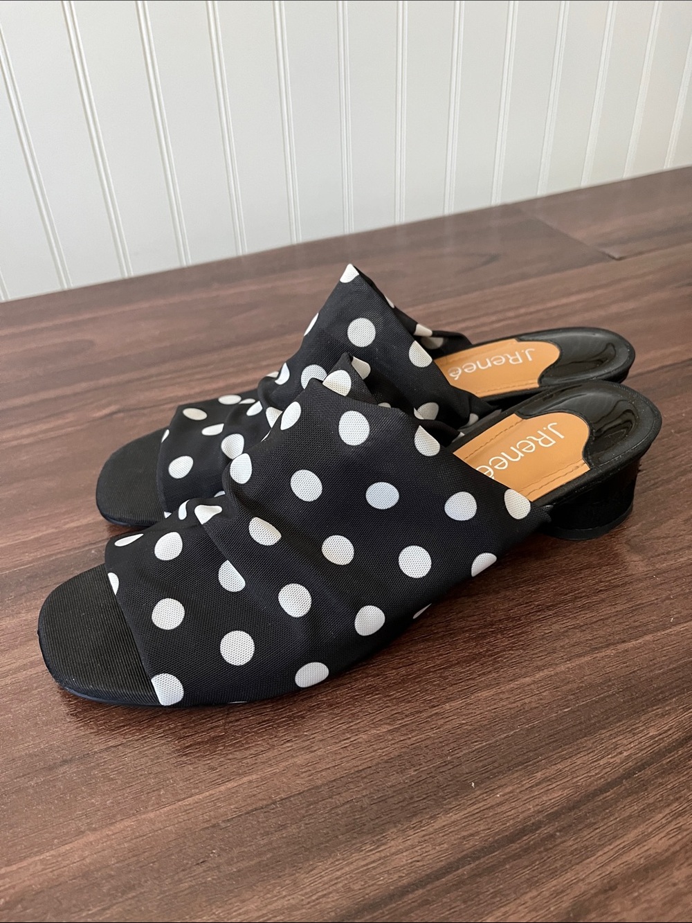 J.Renee Black and White Polka Dot Open-Toe Mules